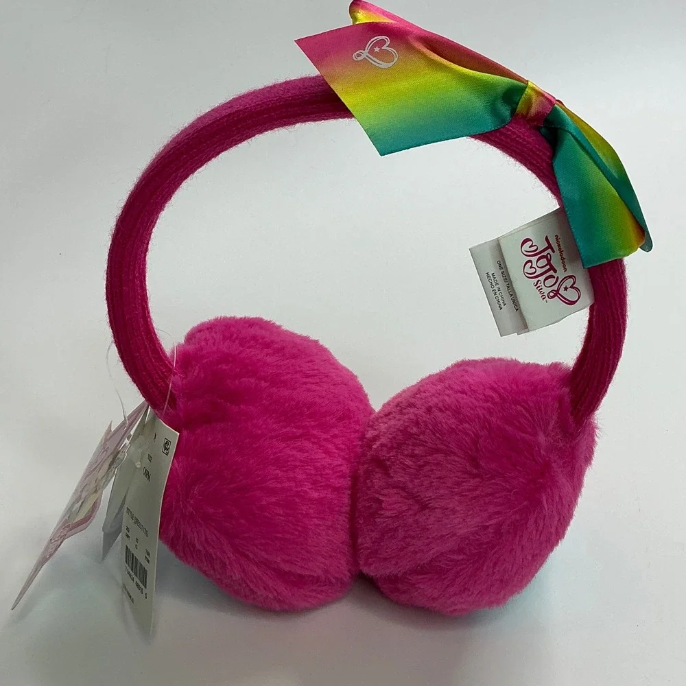 JoJo Siwa Pink Earmuffs Girls One Size Rainbow Bow Faux Fur JJFE2371TG